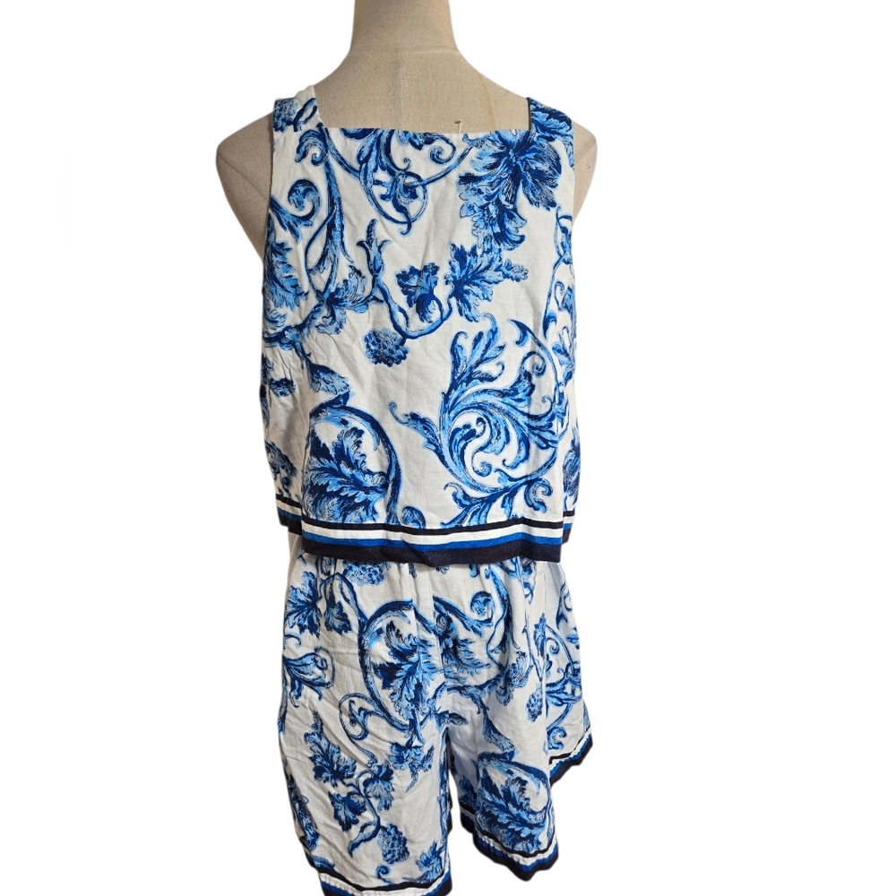 LOFT  Blue and White Printed Linen Blend Shorts Set - Picture 5 of 9